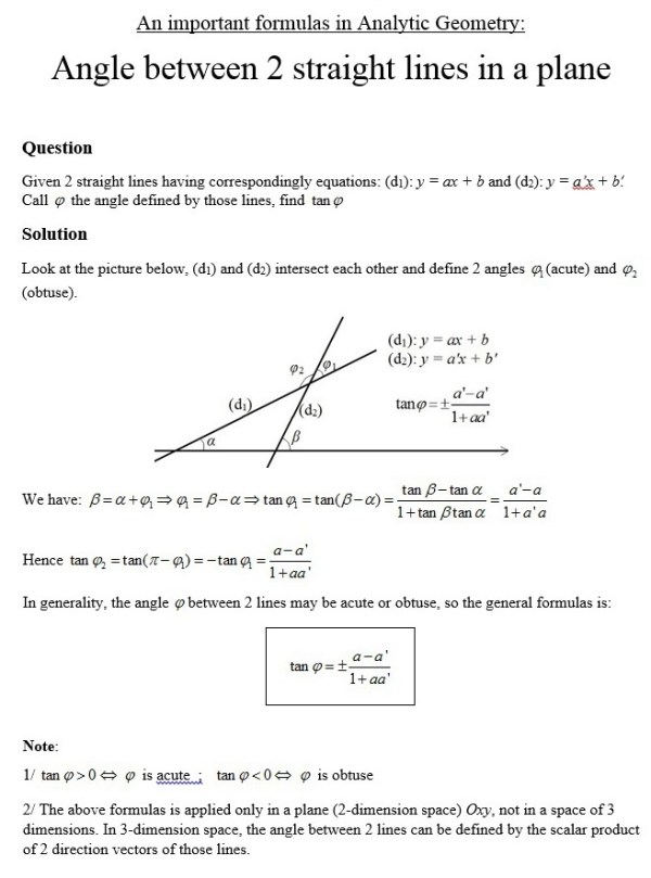 angle between 2 straight lines