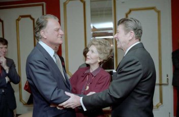 2/5/1981 President Reagan Nancy Reagan and Billy Graham at the National Prayer Breakfast held at the Washington Hilton Hotel
